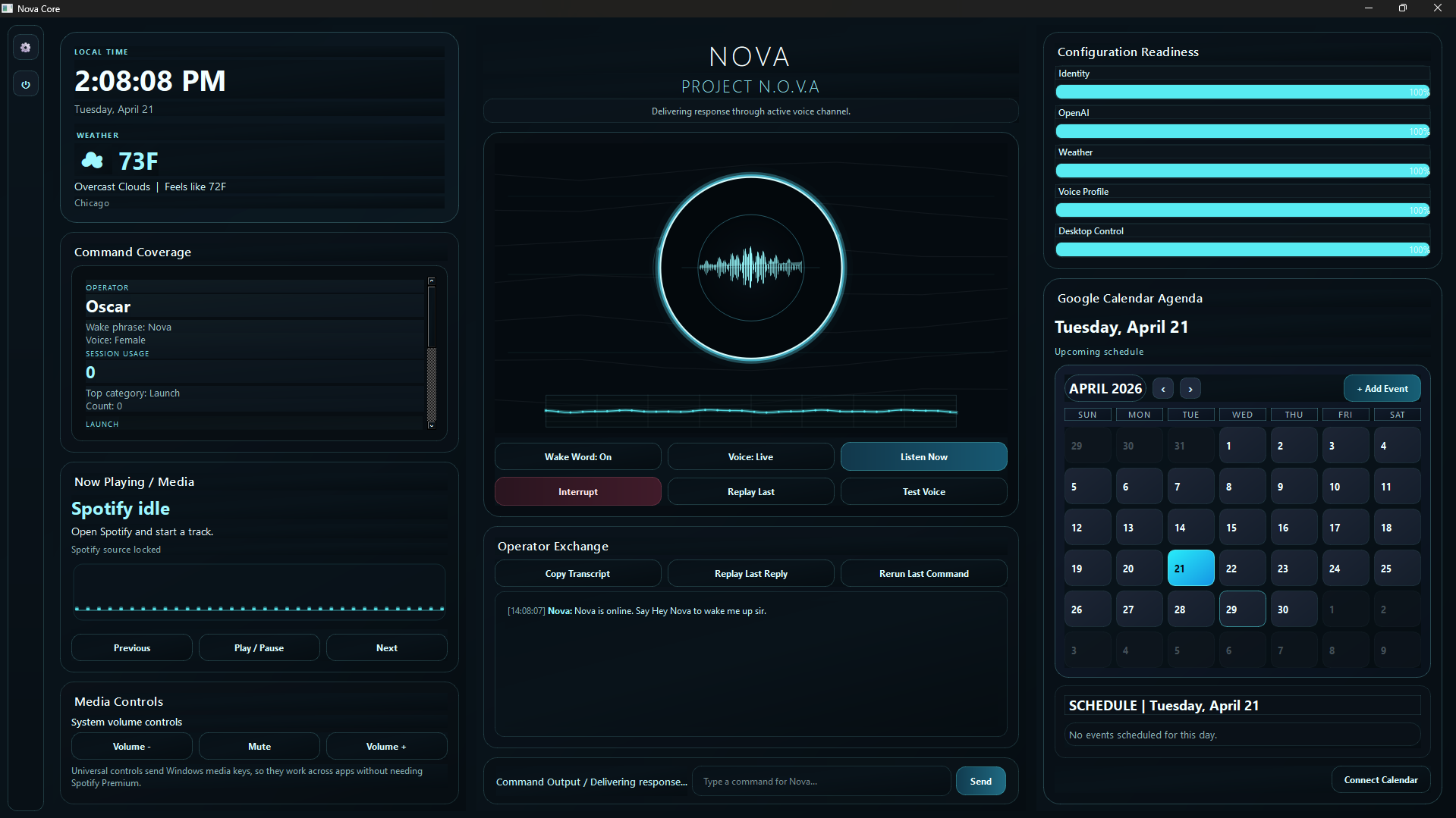 PROJECT N.O.V.A. desktop dashboard